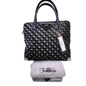 Tre Vero Handbag Black Textured Embossed Gold Purse Suede Satchel PLUS Dustbag